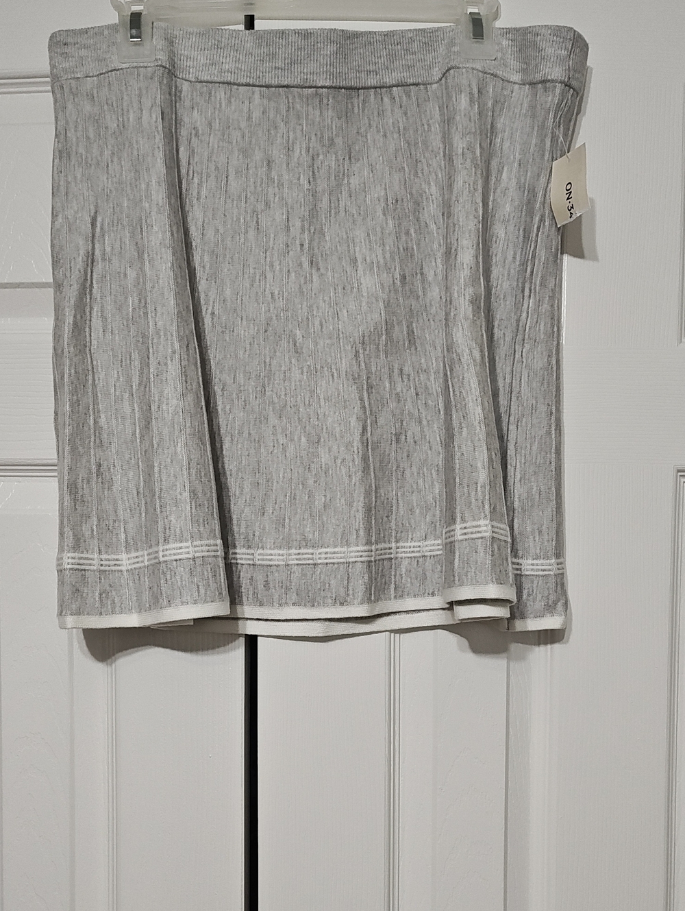 Light Gray Knit Mini Skirt with White Trim